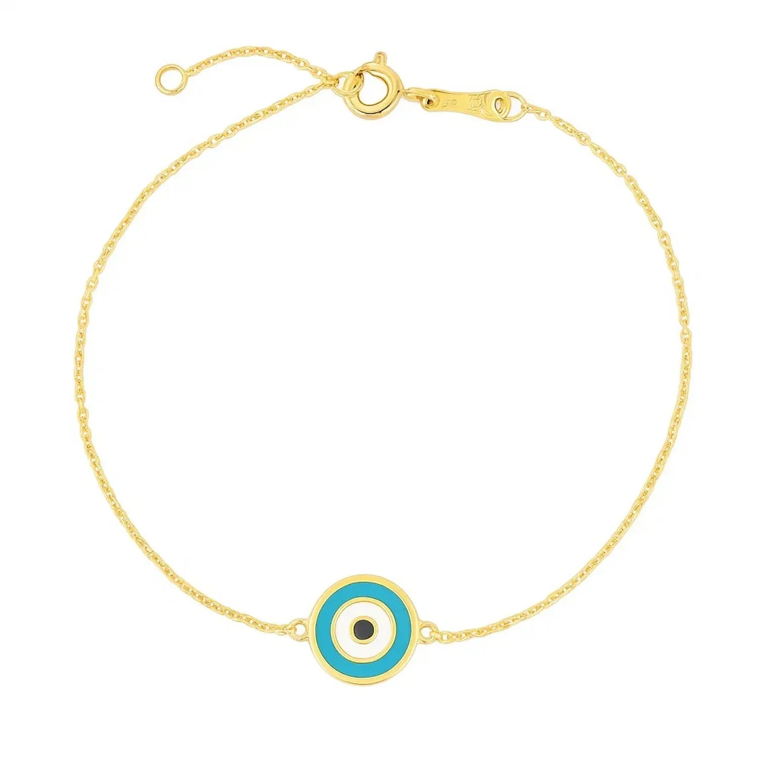 14k Yellow Gold Blue Evil Eye Bracelet (1.00 mm) - Peelerie