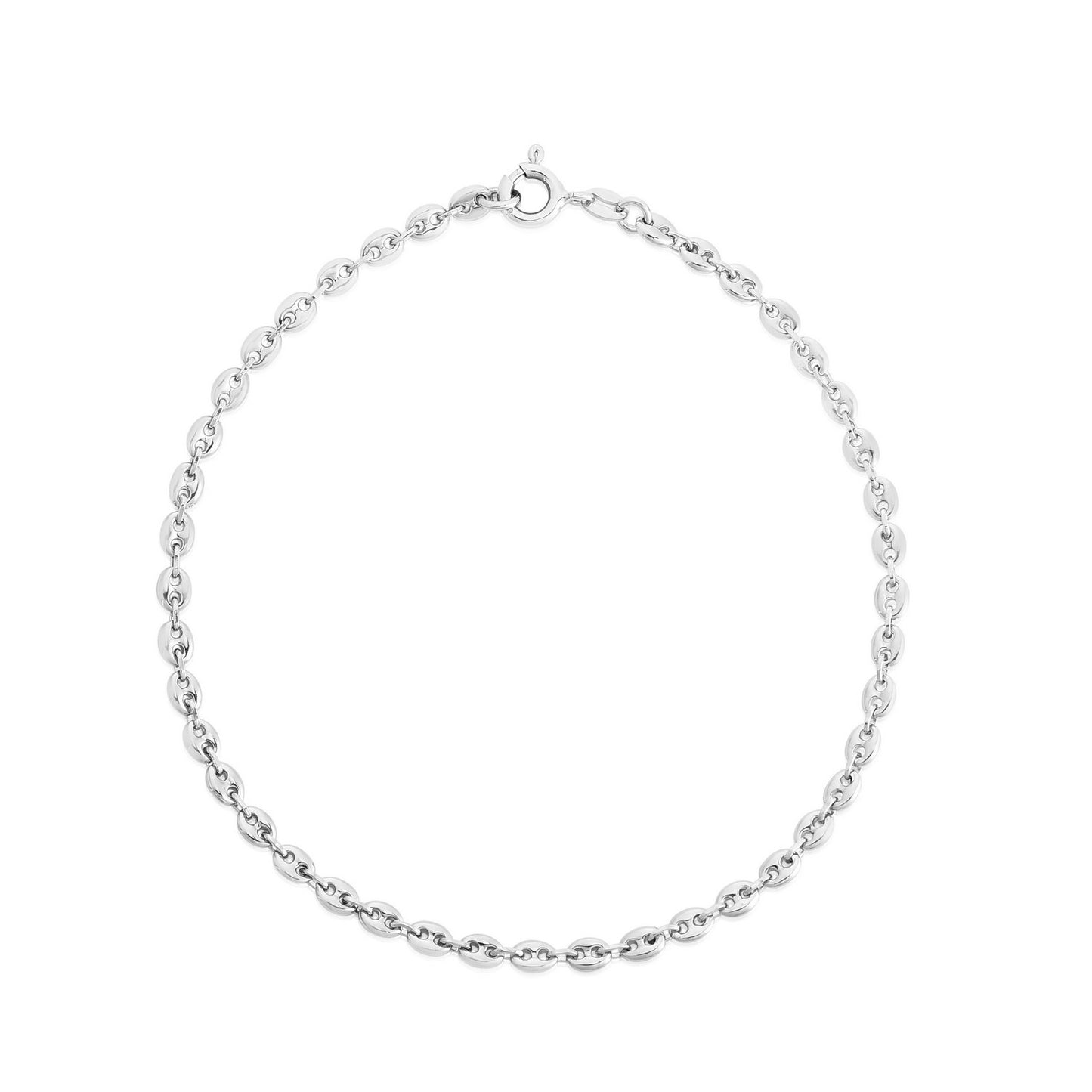 Sterling Silver Rhodium Plated Puffed Mariner Anklet