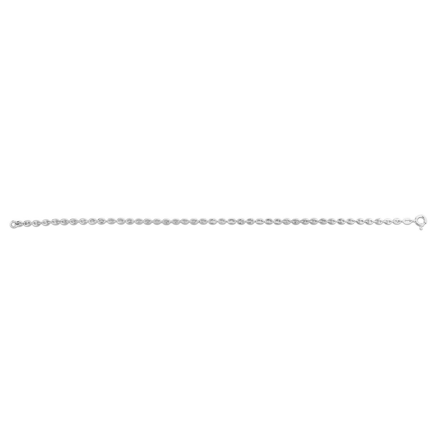 Sterling Silver Rhodium Plated Puffed Mariner Anklet