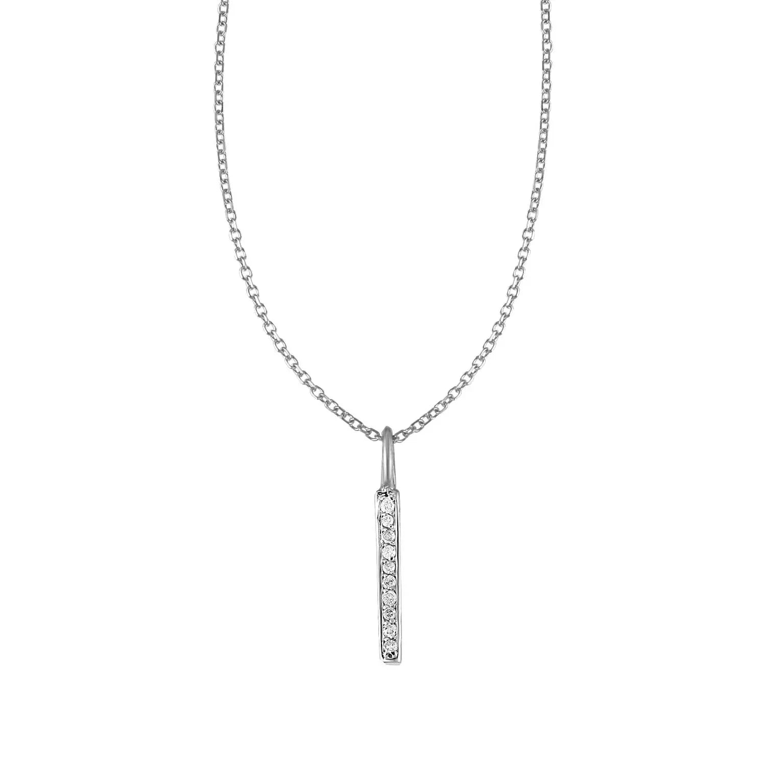 14k White Gold Bar Pendant with Diamonds - Peelerie