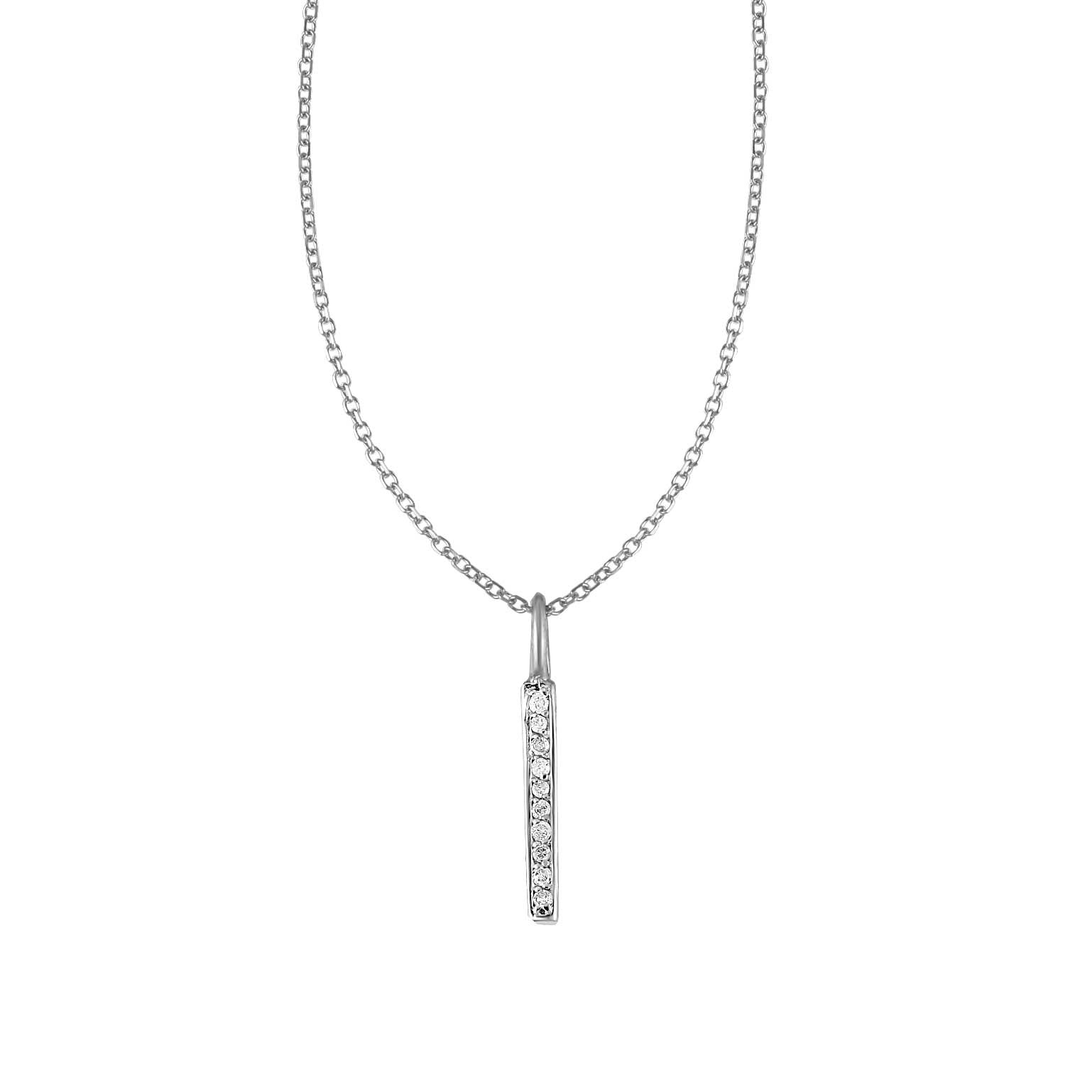14k White Gold Bar Pendant with Diamonds in a sleek high-contrast midnight luxury editorial style