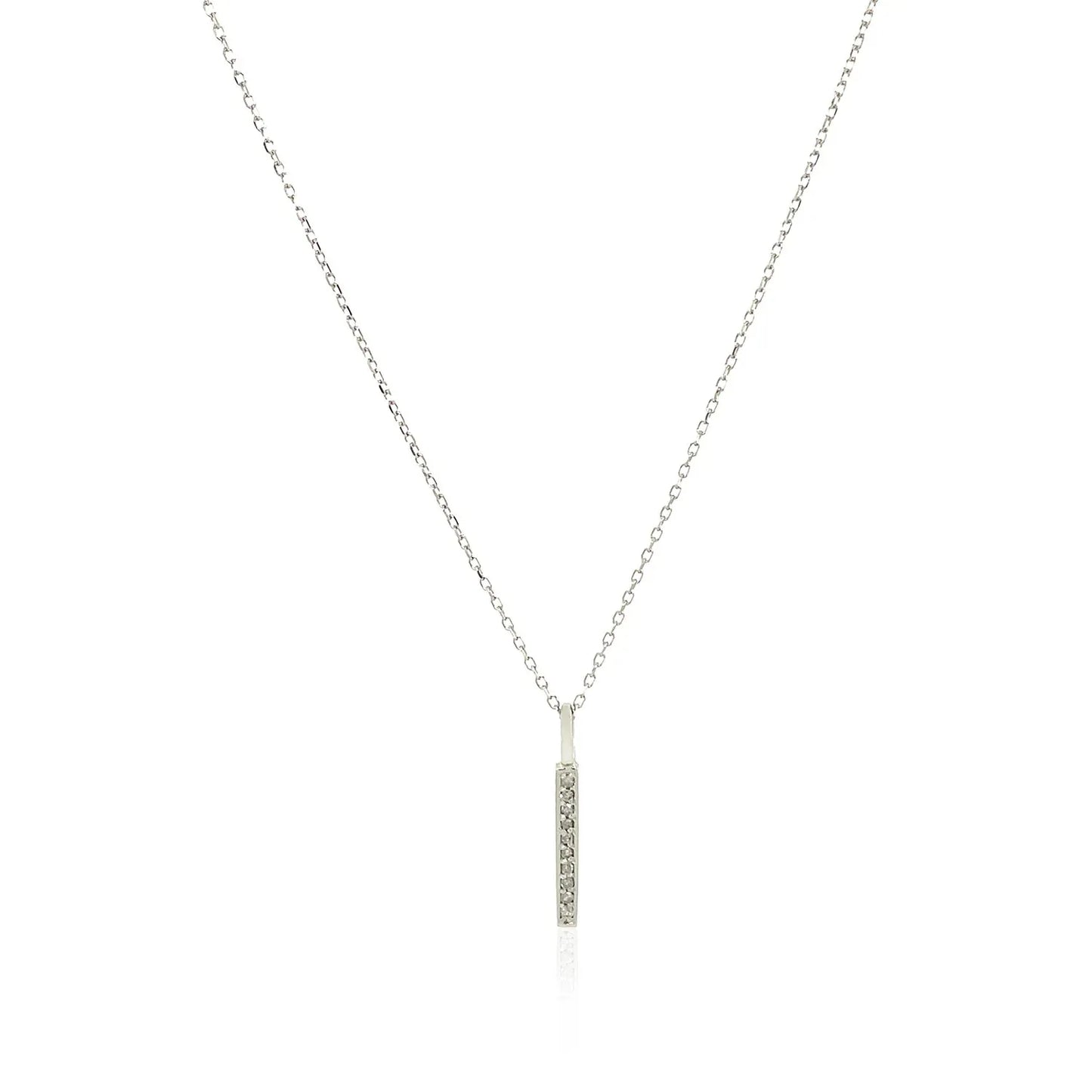 14k White Gold Bar Pendant with Diamonds - Peelerie