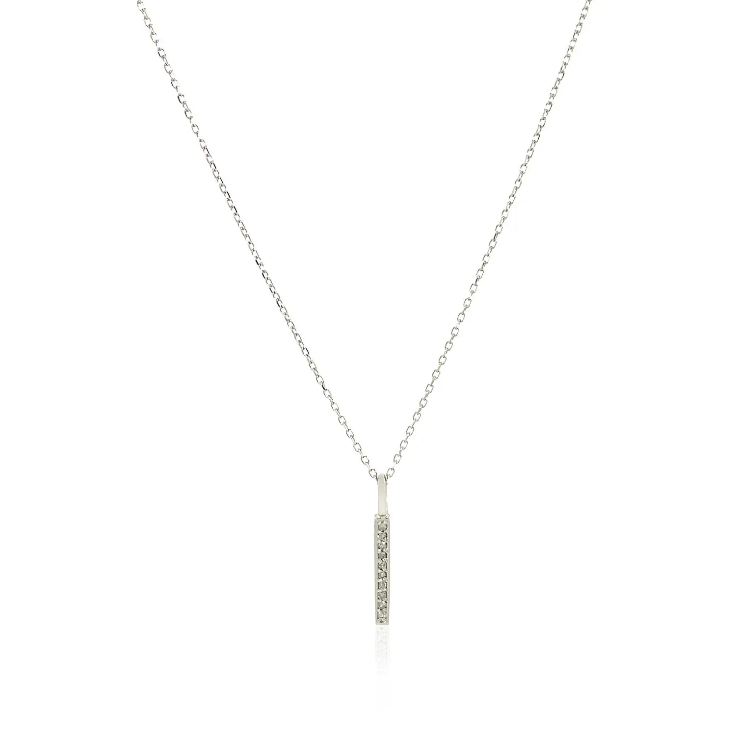 14k White Gold Bar Pendant with Diamonds - Peelerie