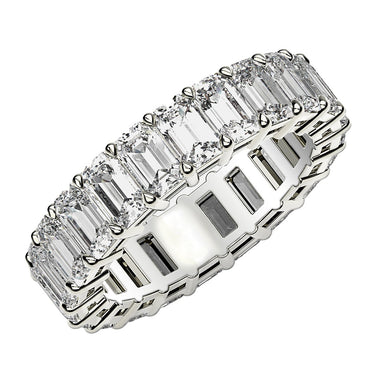 Emerald Cut Lab Grown Diamond Eternity Ring in 14k White Gold (4 cttw FG/VS2) in a sleek high-contrast midnight luxury editor