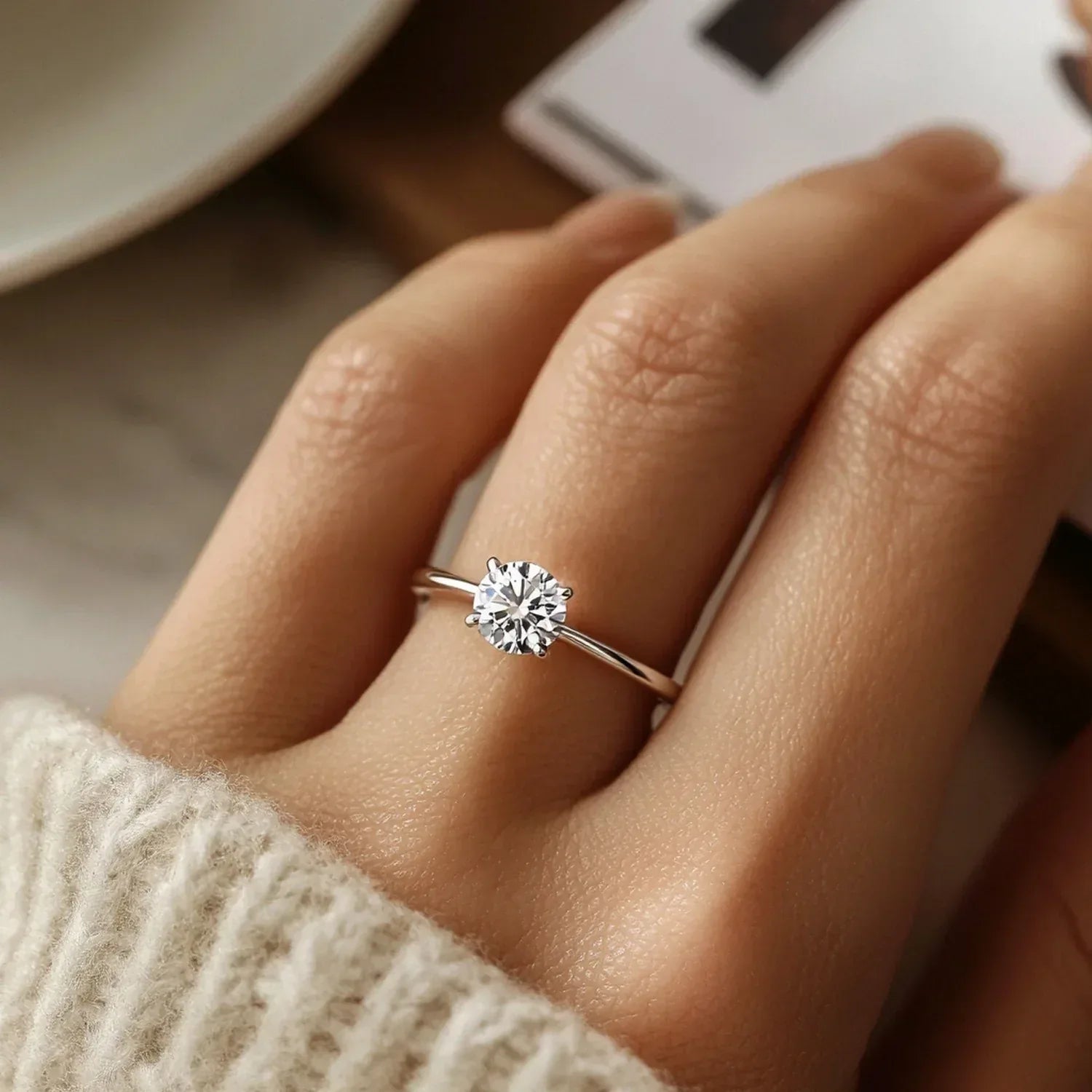 1 1/2 Carat Round Lab Grown IGI G/VS1 Diamond Ring in 10K White Gold - Peelerie