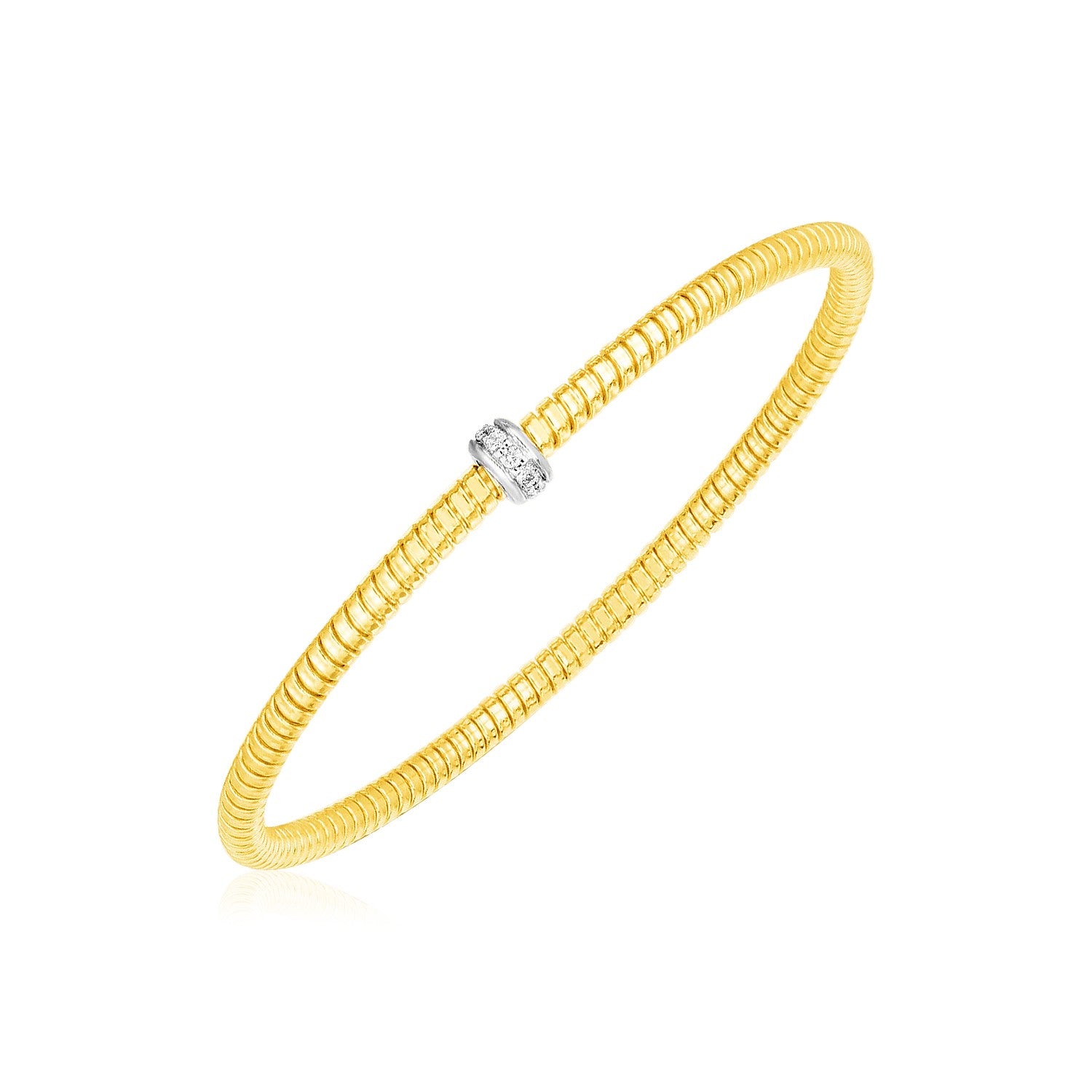 14k Yellow Gold Stretch Bangle with Diamonds (3.00 mm) in a sleek high-contrast midnight luxury editorial style