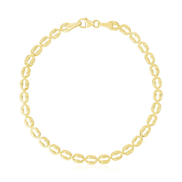 14k Yellow Gold High Polish Textured Puffed Oval Link Bracelet  (3.80 mm)