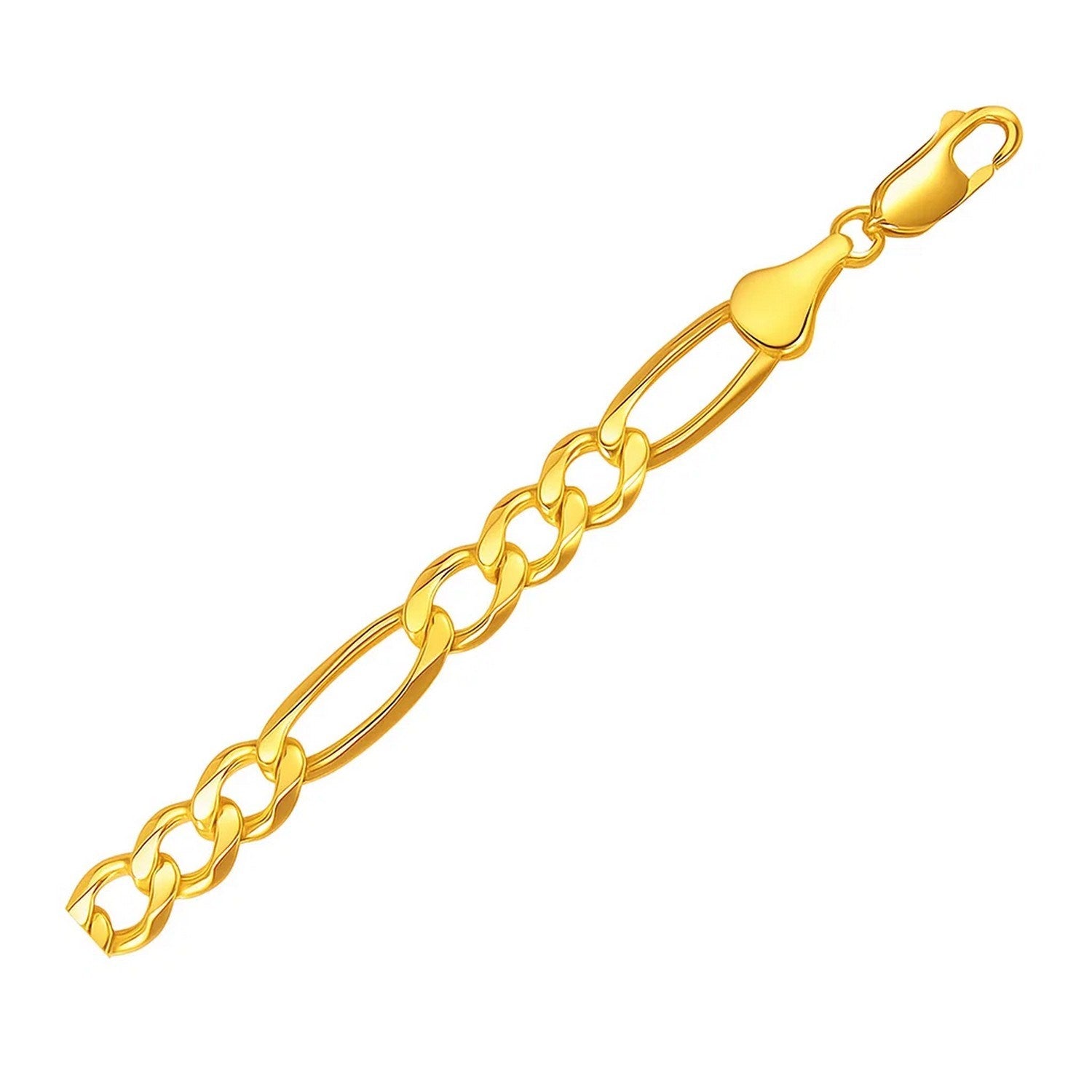 10k Yellow Gold Solid Figaro Bracelet (7.90 mm) in a sleek high-contrast midnight luxury editorial style