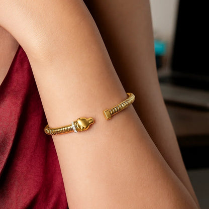 14K Yellow Gold Tubogas Panther Cuff with Diamonds (3.90 mm)