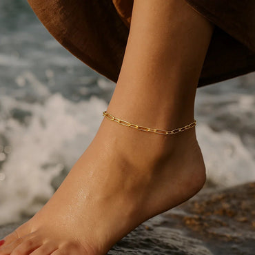 14k Yellow Gold Alternating Paperclip Anklet (2.8mm) - Peelerie