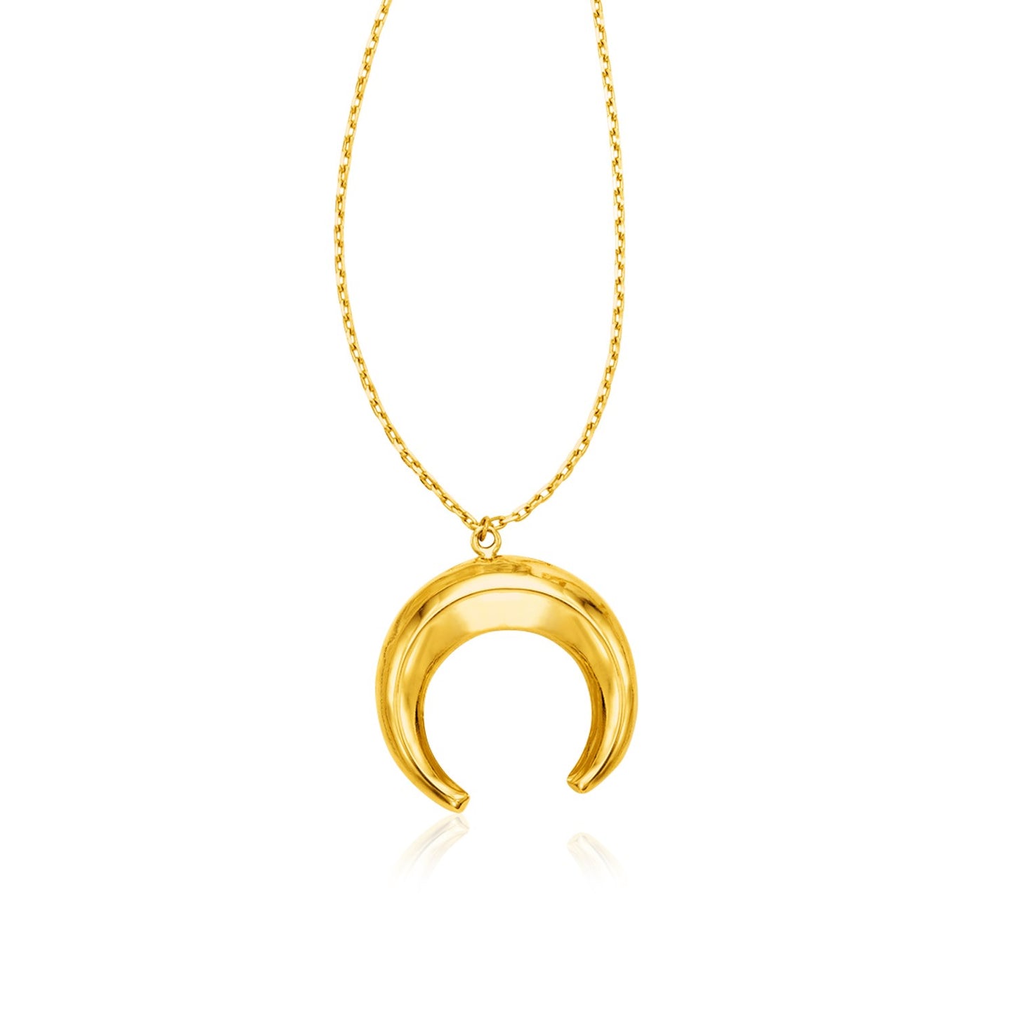 14k Yellow Gold 17 inch Necklace with Domed Moon Motif Pendant in a sleek high-contrast midnight luxury editorial style