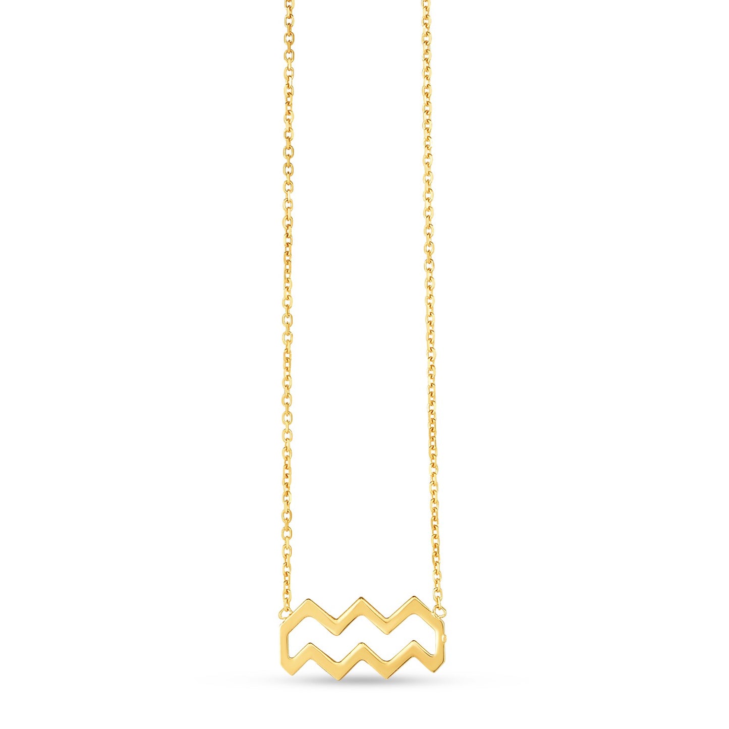 14K Yellow Gold Aquarius Necklace in a sleek high-contrast midnight luxury editorial style