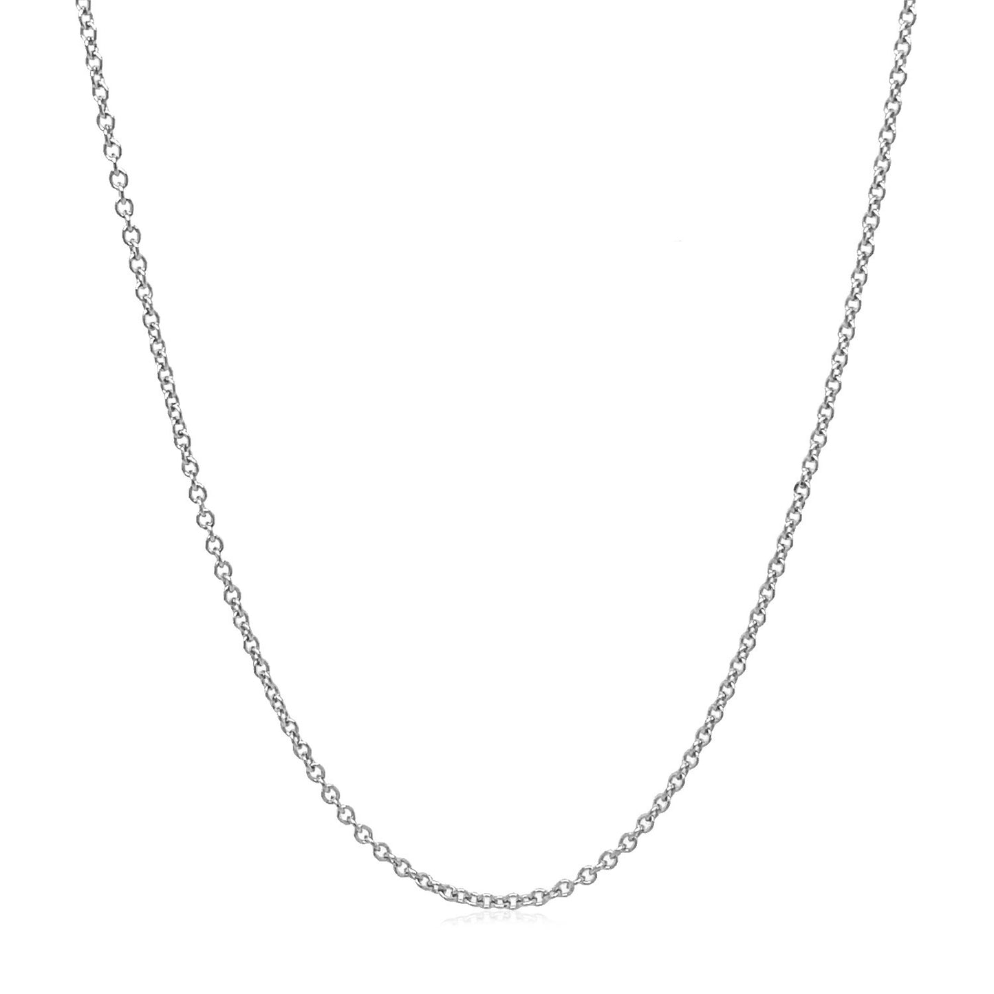 14k White Gold Round Cable Link Chain (1.30 mm) in a sleek high-contrast midnight luxury editorial style