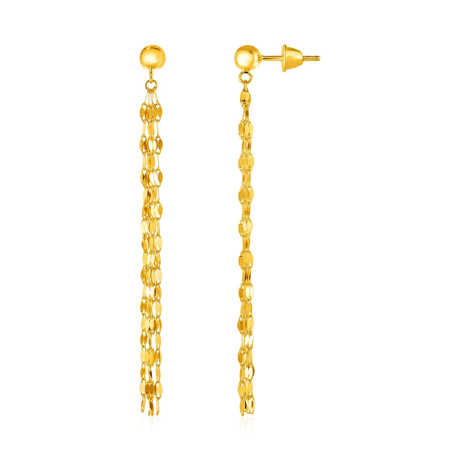 14k Yellow Gold Polished Drop Earrings in a sleek high-contrast midnight luxury editorial style