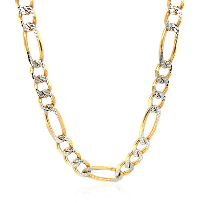 14K Two Tone Gold Solid Pave Figaro Chain (7.00 mm)