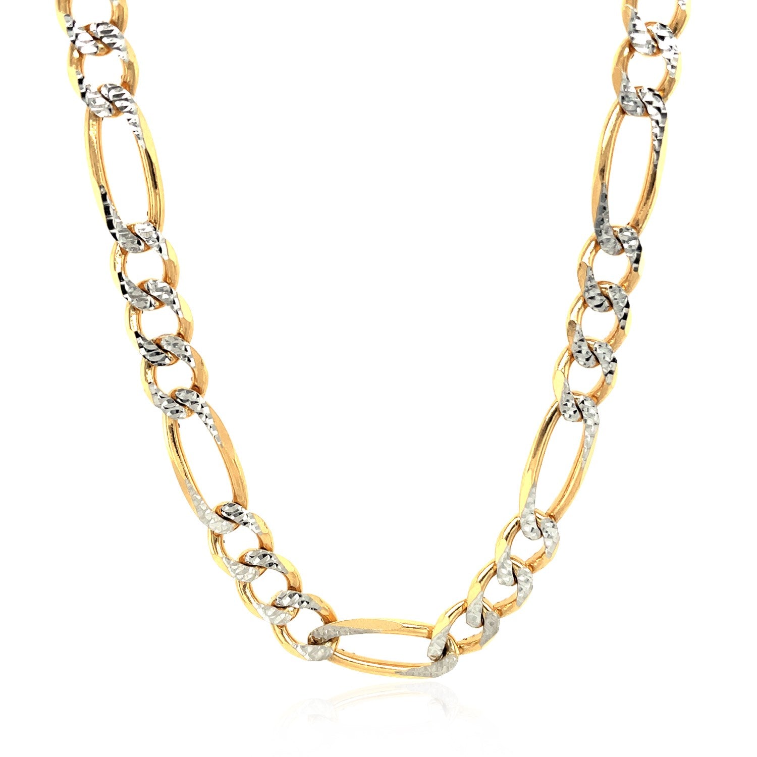 14K Yellow Gold Solid Pave Figaro Chain (7.00 mm) in a sleek high-contrast midnight luxury editorial style
