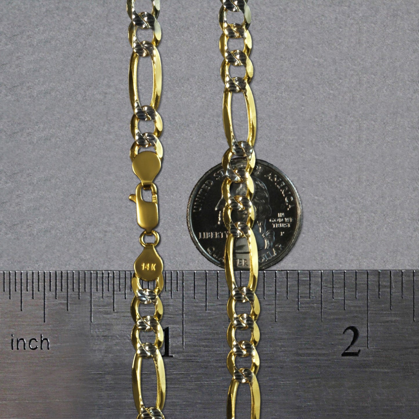 14K Two Tone Gold Solid Pave Figaro Chain (7.00 mm)