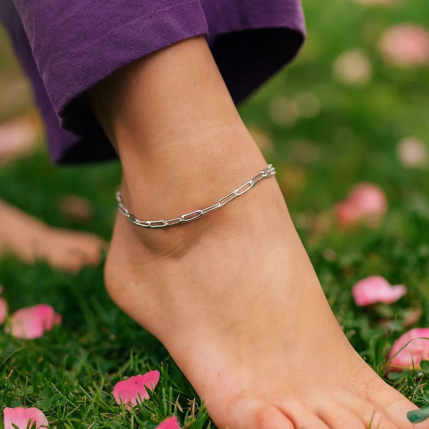 Sterling Silver Rhodium Plated Paperclip Anklet (3.00 mm)
