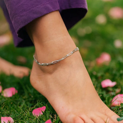 Sterling Silver Rhodium Plated Paperclip Anklet (3.00 mm)