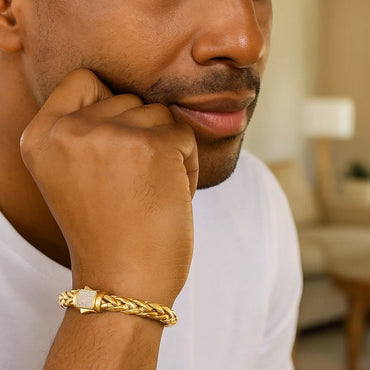 Woven Rope Bracelet with Diamond Accented Clasp in 14k Yellow Gold - Peelerie