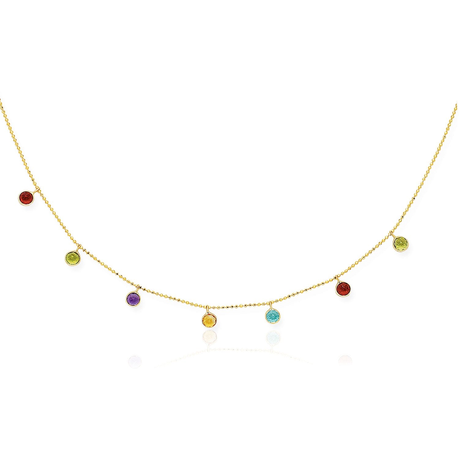 14k Yellow Gold Cable Chain Necklace with Round Multi-Tone Charms in a sleek high-contrast midnight luxury editorial style