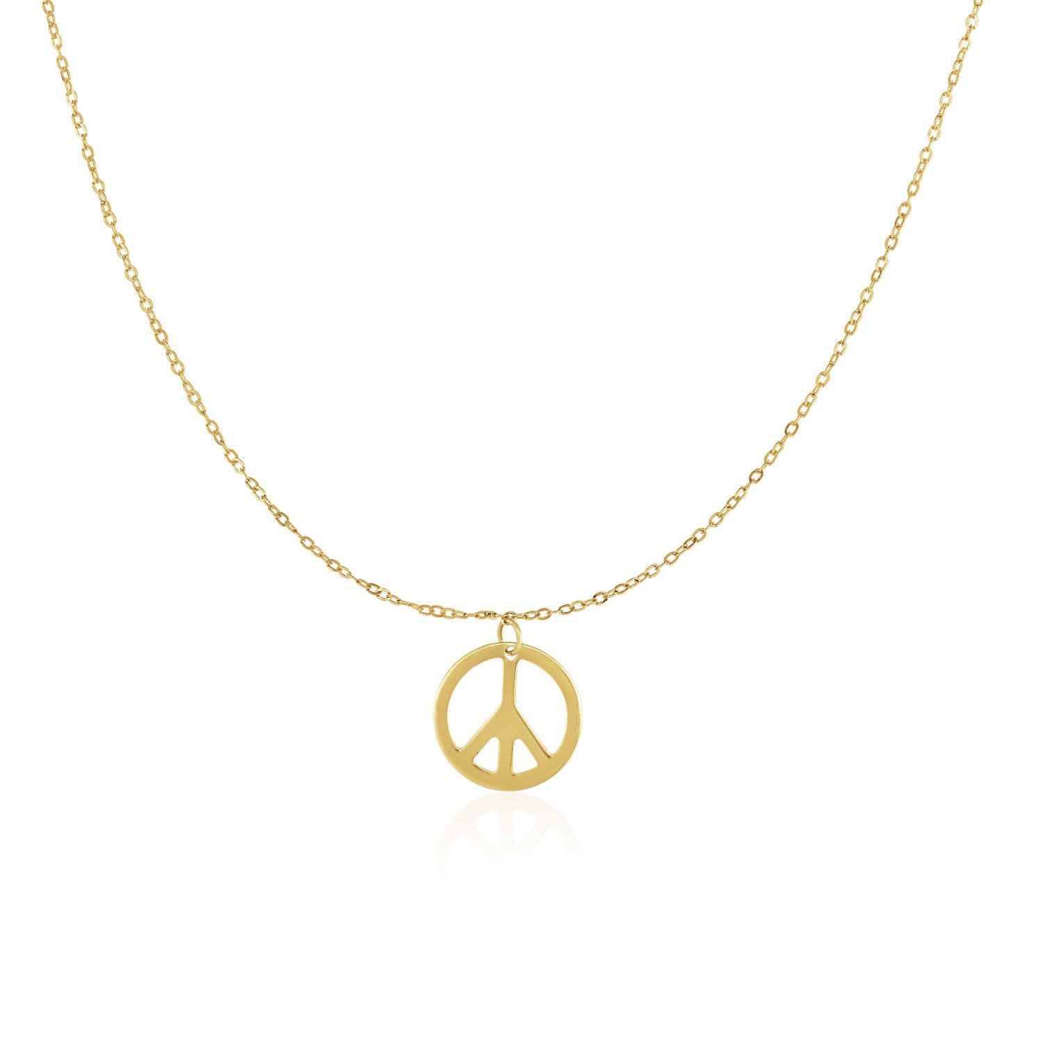 14k Yellow Gold with Peace Symbol Pendant in a sleek high-contrast midnight luxury editorial style