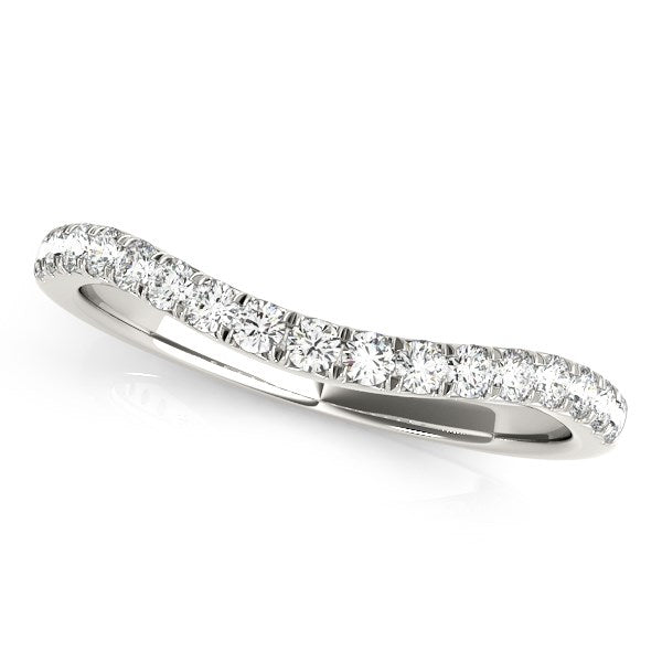 14k White Gold Pave Set Round Diamond Curved Wedding Band (1/4 cttw) in a sleek high-contrast midnight luxury editorial style