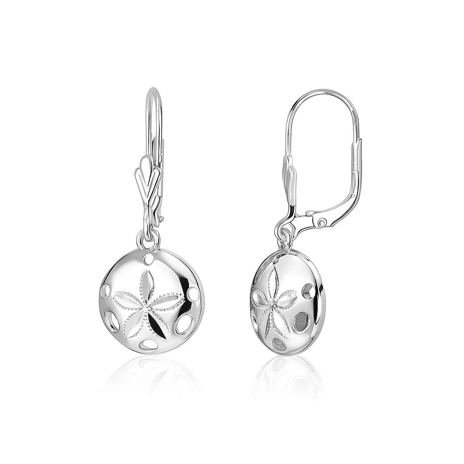 Sterling Silver Polished Sand Dollar Dangle Earrings in a sleek high-contrast midnight luxury editorial style