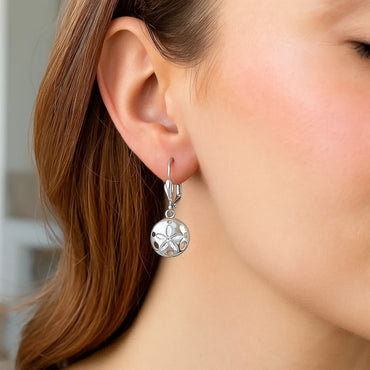 Sterling Silver Polished Sand Dollar Dangle Earrings - Peelerie