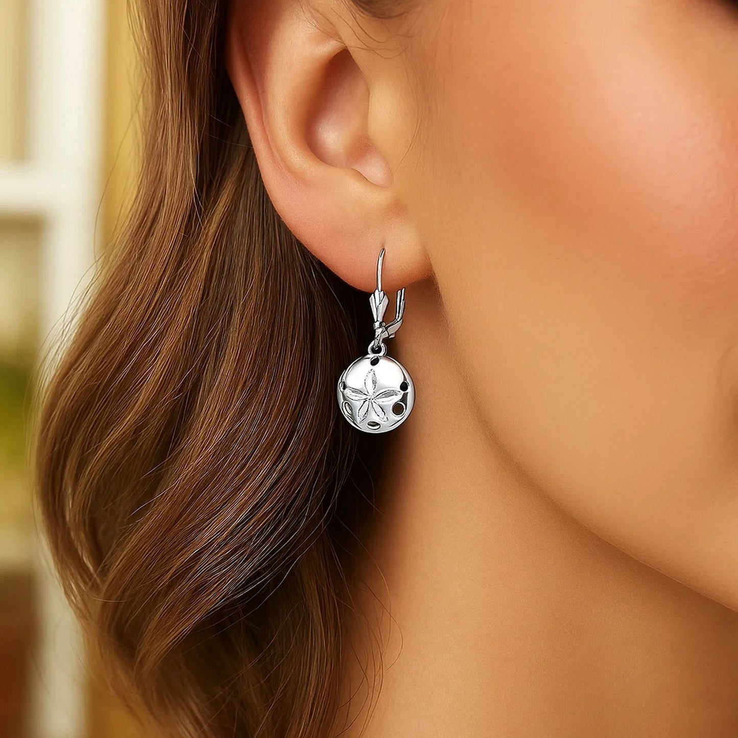 Sterling Silver Polished Sand Dollar Dangle Earrings - Peelerie