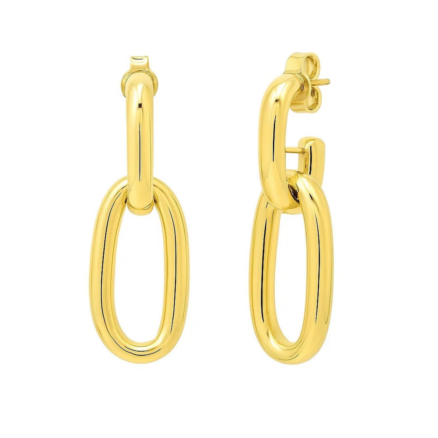 Link Drop Earrings in 14K Yellow Gold in a sleek high-contrast midnight luxury editorial style