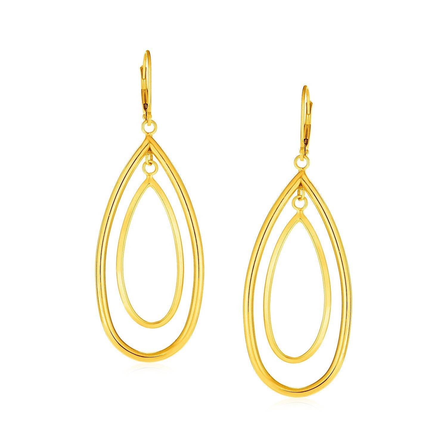 14k Yellow Gold Earrings with Teardrop Dangles in a sleek high-contrast midnight luxury editorial style