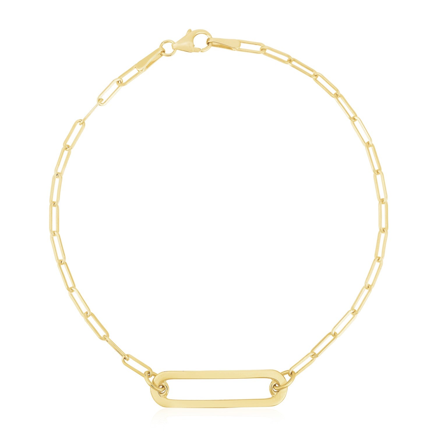 14k Yellow Gold High Polish Open Straight Paperclip Bracelet (2.10 mm) in a sleek high-contrast midnight luxury editorial sty