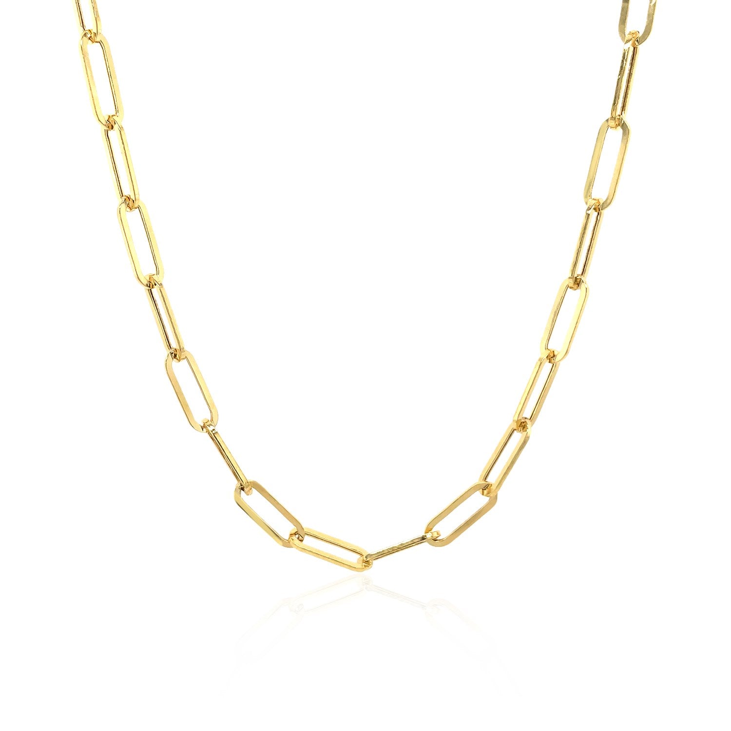14K Yellow Gold Wide Paperclip Chain (3.20 mm) in a sleek high-contrast midnight luxury editorial style