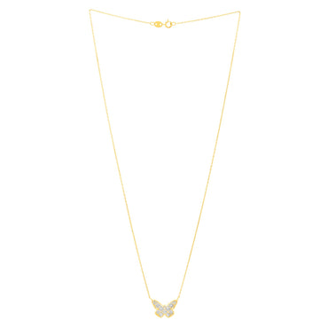 Checkered Butterfly Necklace in 14K Yellow Gold