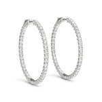 14k White Gold Diamond Hoop Earrings with Shared Prong Setting (2 cttw) in a sleek high-contrast midnight luxury editorial st