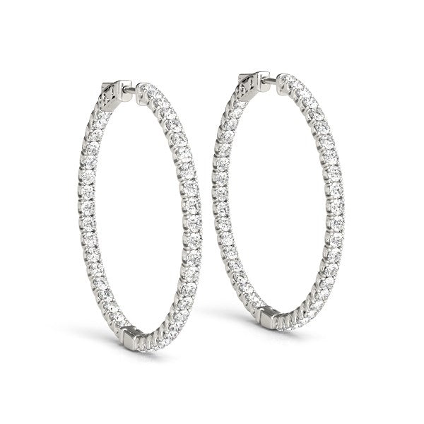 14k White Gold Diamond Hoop Earrings with Shared Prong Setting (2 cttw) in a sleek high-contrast midnight luxury editorial st