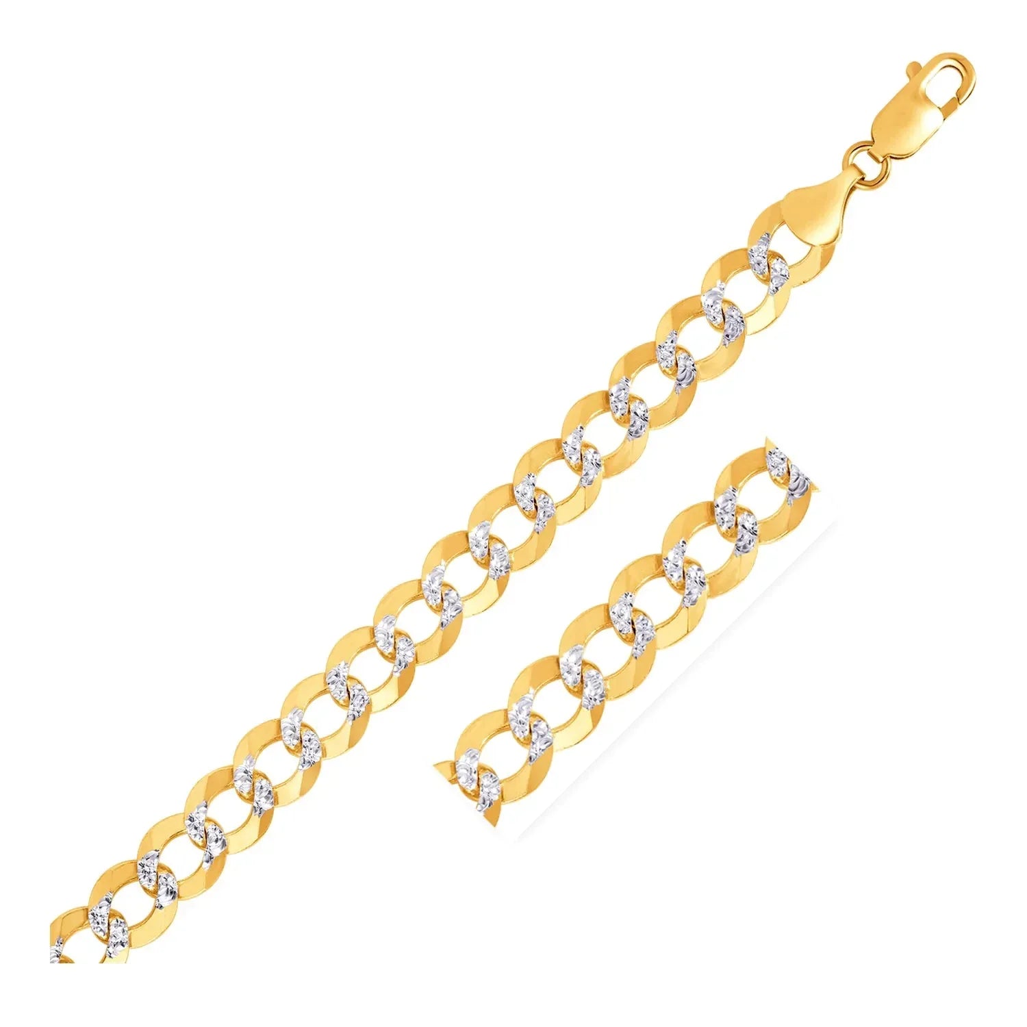 10 mm 14k Two Tone Gold Pave Curb Chain (9.70 mm) - Peelerie