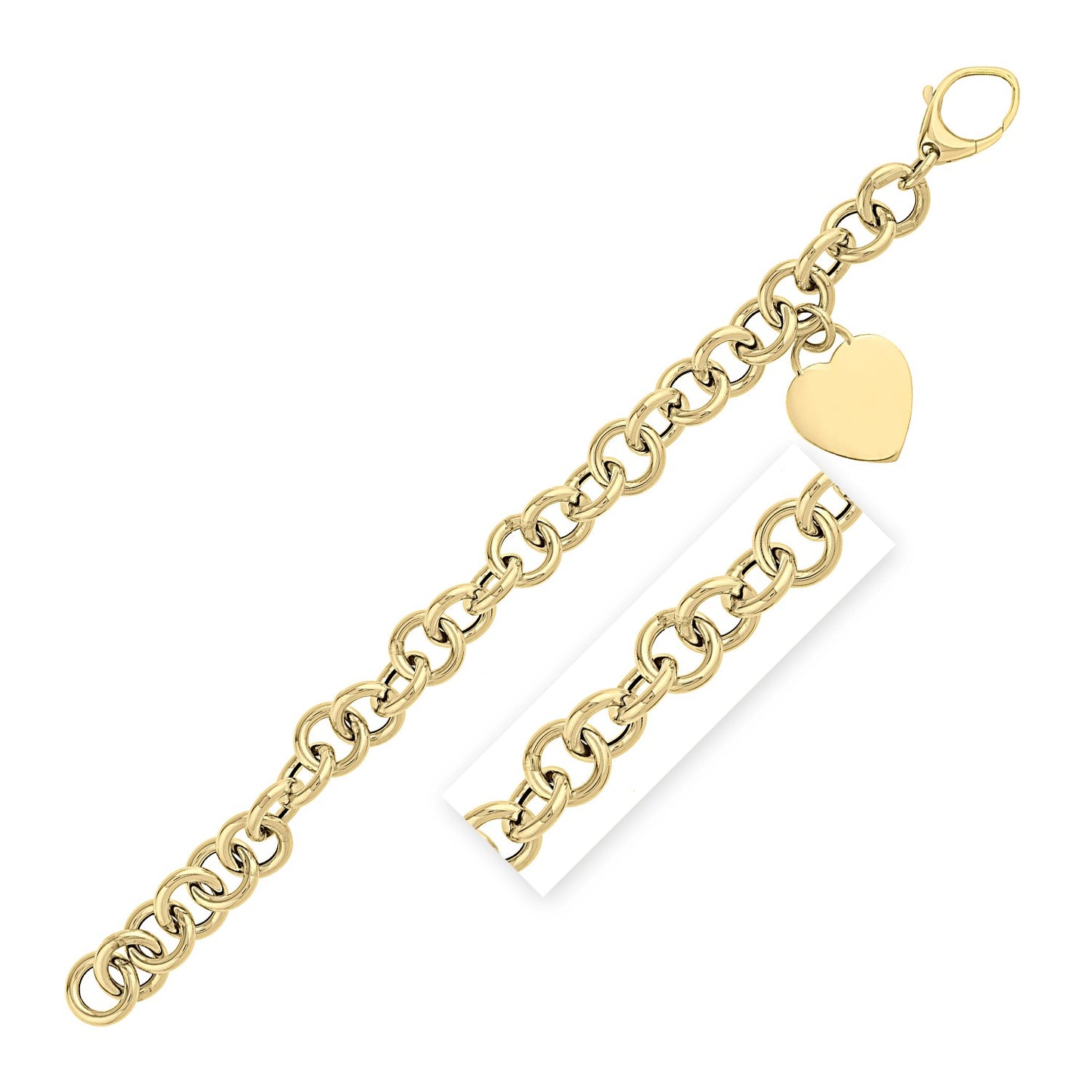 Heart Tag with Rolo Link Bracelet in 14K Yellow Gold (11.40 mm) in a sleek high-contrast midnight luxury editorial style