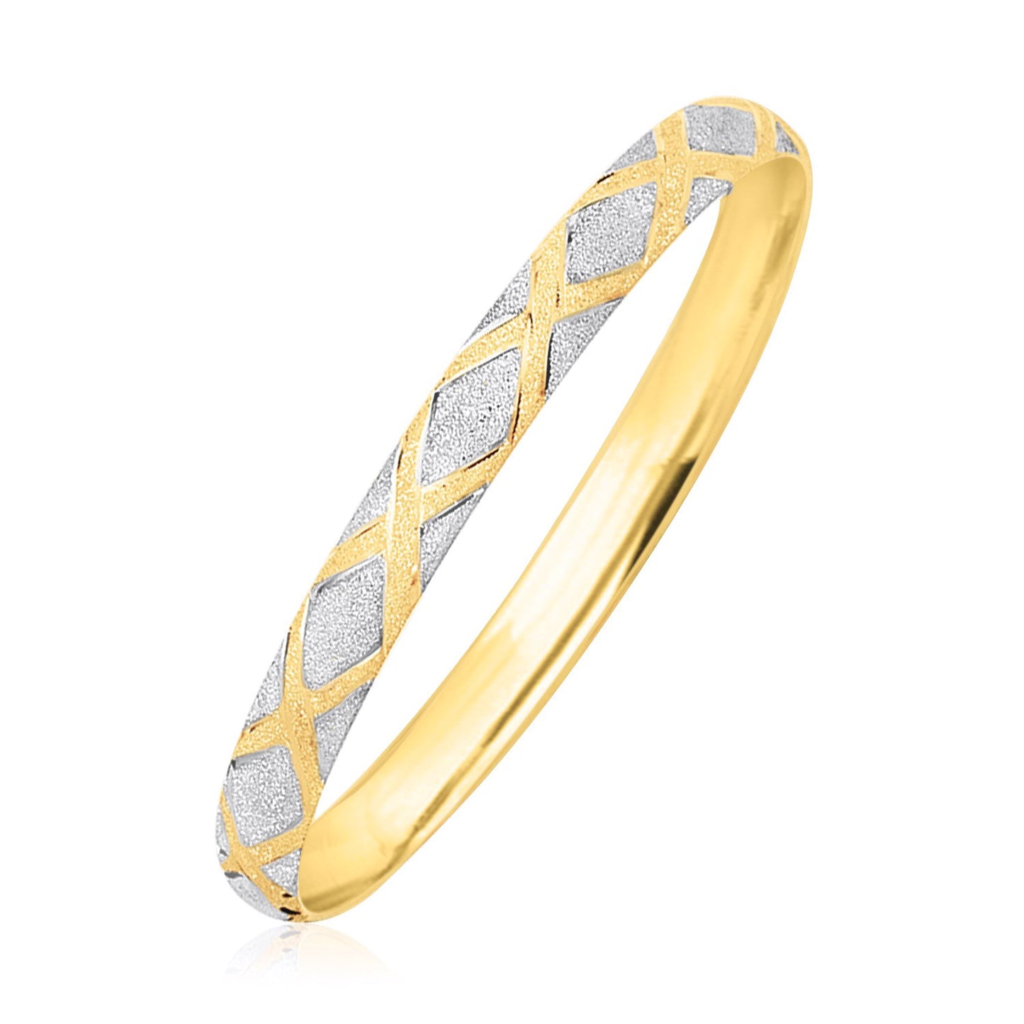 10k Two-Tone Gold Geometric Diamond Motif Bangle (6.00 mm) in a sleek high-contrast midnight luxury editorial style