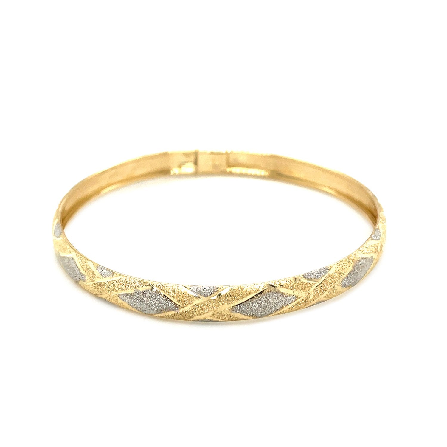 10k Two-Tone Gold Geometric Diamond Motif Bangle (6.00 mm) - Peelerie