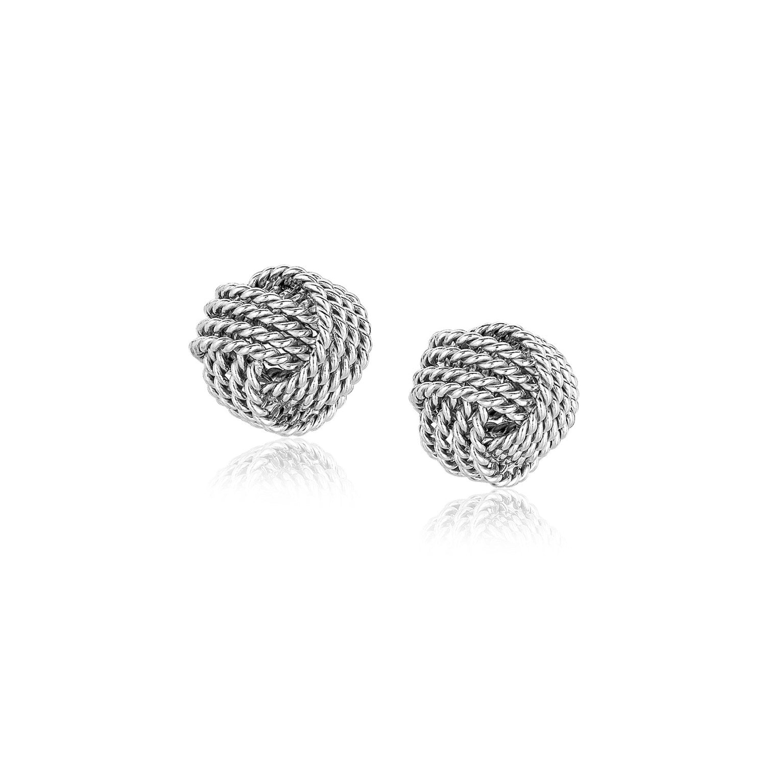 Sterling Silver Textured Love Knot Stud Style Earrings(9mm) in a sleek high-contrast midnight luxury editorial style