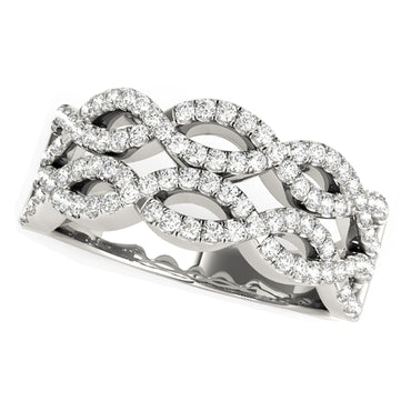 Diamond Studded Double Interlocking Waves Ring in 14k White Gold (5/8 cttw) in a sleek high-contrast midnight luxury editoria