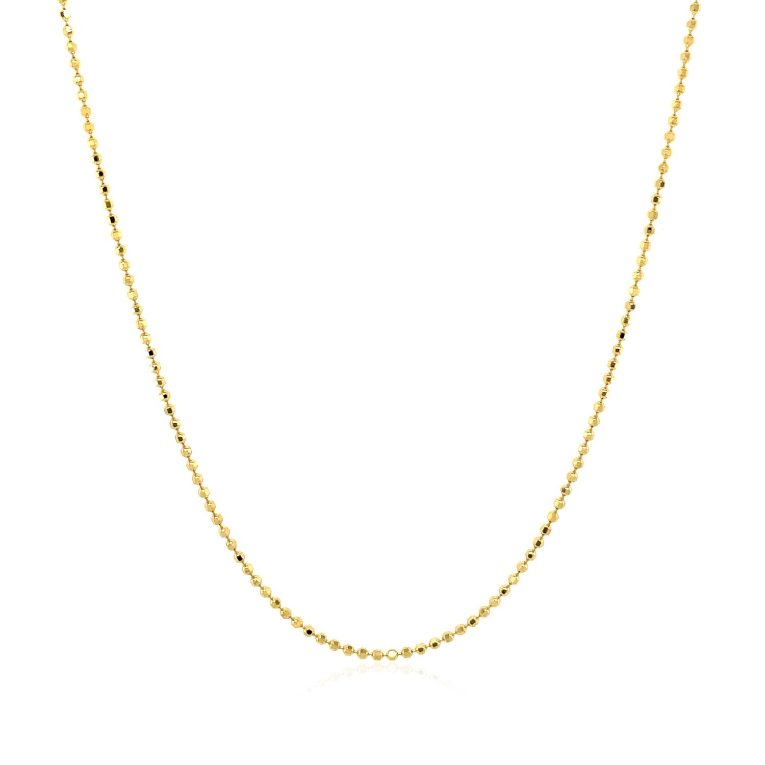 14k Yellow Gold Diamond Cut Bead Chain (0.90 mm) in a sleek high-contrast midnight luxury editorial style