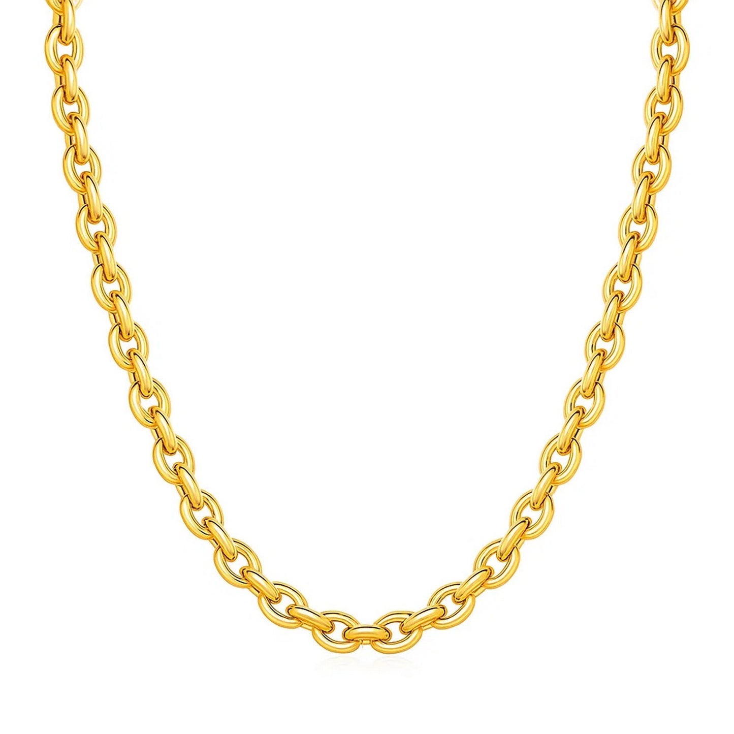14k Yellow Gold Polished Oval Link Necklace in a sleek high-contrast midnight luxury editorial style