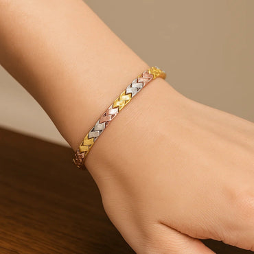 14k Tri-Color Gold Weave Design Bracelet (6.35 mm)