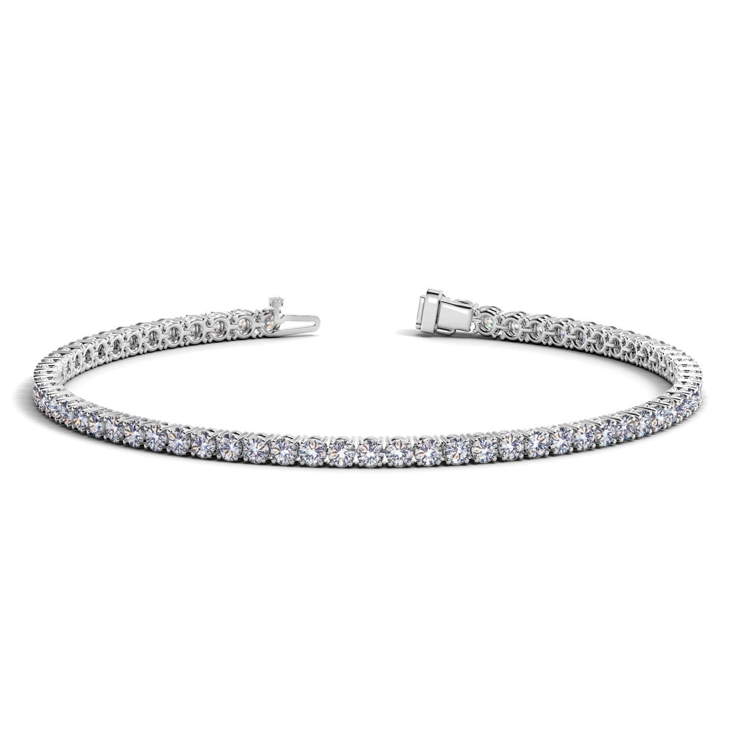 Lab Grown Round Diamond Tennis Bracelet in 14k White Gold (3 cctw F/G VS2/SI1) in a sleek high-contrast midnight luxury edito