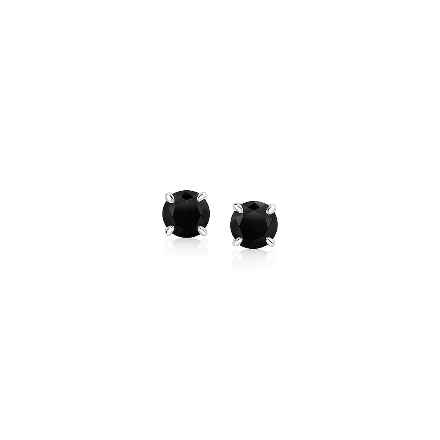 14k White Gold Stud Earrings with Black Cubic Zirconia(4mm) in a sleek high-contrast midnight luxury editorial style