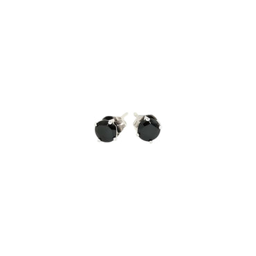 14k White Gold Stud Earrings with Black Cubic Zirconia(4mm) - Peelerie