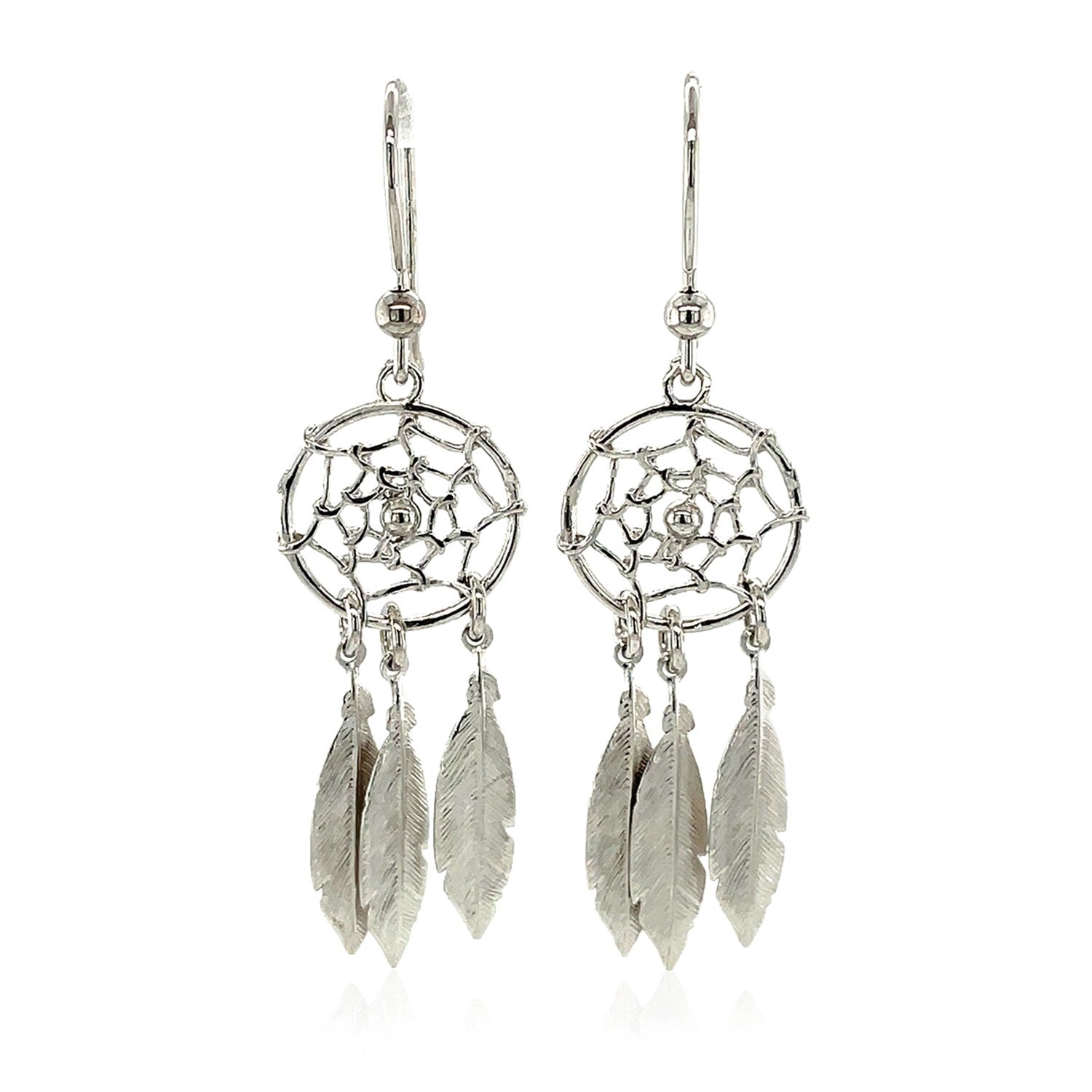 Sterling Silver Dream Catcher Dangle Earrings - Peelerie